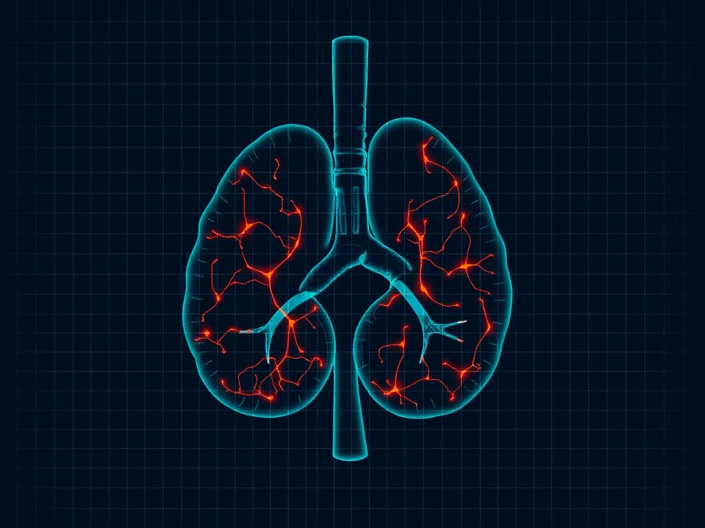 Glowing diagnostic scan graphic of lungs on a technical grid